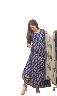 Navy Blue Kurti Pant Duptta 3