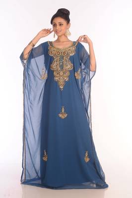 SALE !! Moroccan Islamic Blue Kaftan Beach Fancy Modern Floor Length Half Sleeve For Women Dress 1