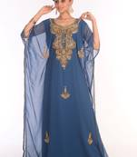 SALE !! Moroccan Islamic Blue Kaftan Beach Fancy Modern Floor Length Half Sleeve For Women Dress