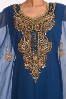 SALE !! Moroccan Islamic Blue Kaftan Beach Fancy Modern Floor Length Half Sleeve For Women Dress 2