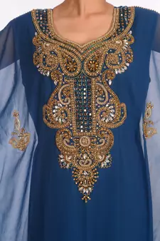 SALE !! Moroccan Islamic Blue Kaftan Beach Fancy Modern Floor Length Half Sleeve For Women Dress