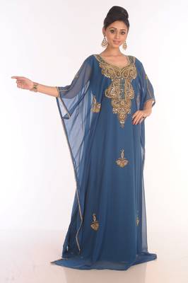 SALE !! Moroccan Islamic Blue Kaftan Beach Fancy Modern Floor Length Half Sleeve For Women Dress 3