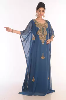 SALE !! Moroccan Islamic Blue Kaftan Beach Fancy Modern Floor Length Half Sleeve For Women Dress
