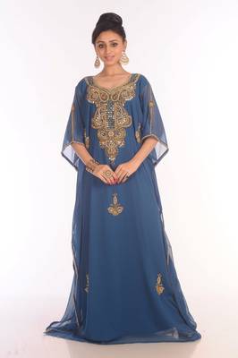 SALE !! Moroccan Islamic Blue Kaftan Beach Fancy Modern Floor Length Half Sleeve For Women Dress 4