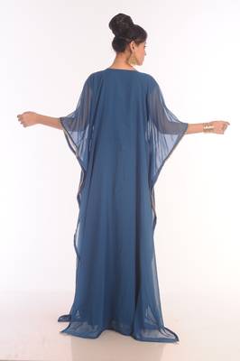 SALE !! Moroccan Islamic Blue Kaftan Beach Fancy Modern Floor Length Half Sleeve For Women Dress 5