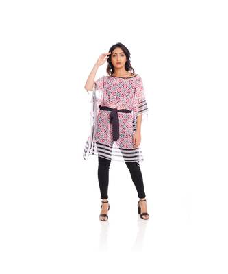 Pink and White Geometric Print Front tie Print Kaftan Tunic to keep you updated with the Latest Fashion 1