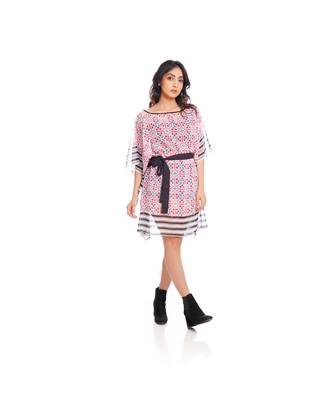 Pink and White Geometric Print Front tie Print Kaftan Tunic to keep you updated with the Latest Fashion 5