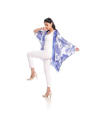Blue and White Floral Print Cape to keep you updated with the Latest Fashion 4