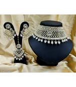 Choker Style White  Beads Gold Plated Necklace Set