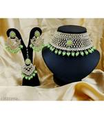 Choker Style Light Green   Beads Gold Plated Necklace Set