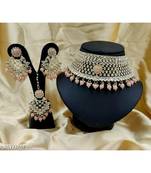 Choker Style Peach Beads Gold Plated Necklace Set