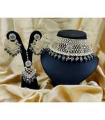 Choker Style Grey Beads Gold Plated Necklace Set