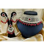 Choker Style Red Beads Gold Plated Necklace Set