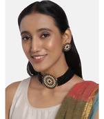 Gold Plated Pearl Diamond Kundan Choker Necklace with Round Earrings