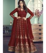 Red Georgette semi stitched top & bottom with dupatta