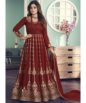 Red Georgette semi stitched top & bottom with dupatta 2