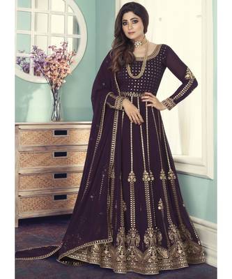 Wine Georgette semi stitched top & bottom with dupatta 1