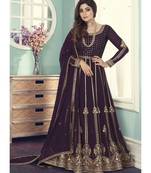 Wine Georgette semi stitched top & bottom with dupatta