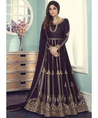 Wine Georgette semi stitched top & bottom with dupatta 2