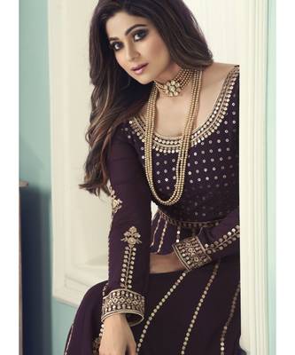 Wine Georgette semi stitched top & bottom with dupatta 3