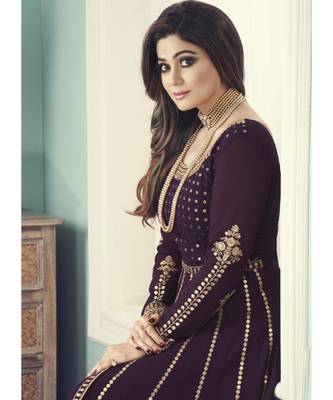 Wine Georgette semi stitched top & bottom with dupatta 4