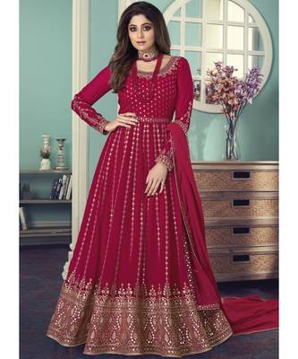 pink Georgette semi stitched top & bottom with dupatta 1