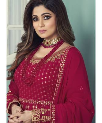 pink Georgette semi stitched top & bottom with dupatta 4