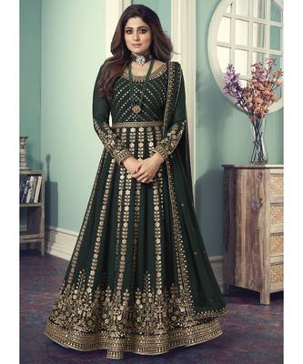 green Georgette semi stitched top & bottom with dupatta 1
