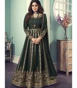 green Georgette semi stitched top & bottom with dupatta