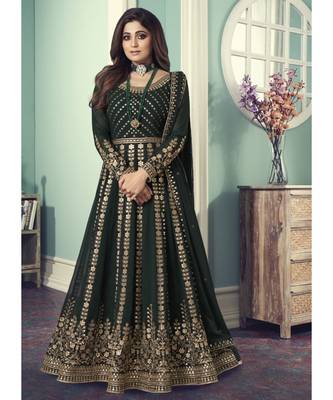 green Georgette semi stitched top & bottom with dupatta 2