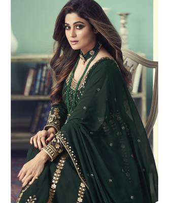 green Georgette semi stitched top & bottom with dupatta 3