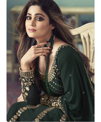 green Georgette semi stitched top & bottom with dupatta 4