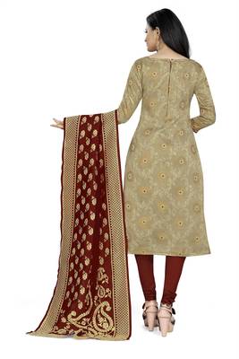 VredeVogel Baige Banarasi silk Unstitched dress material 2