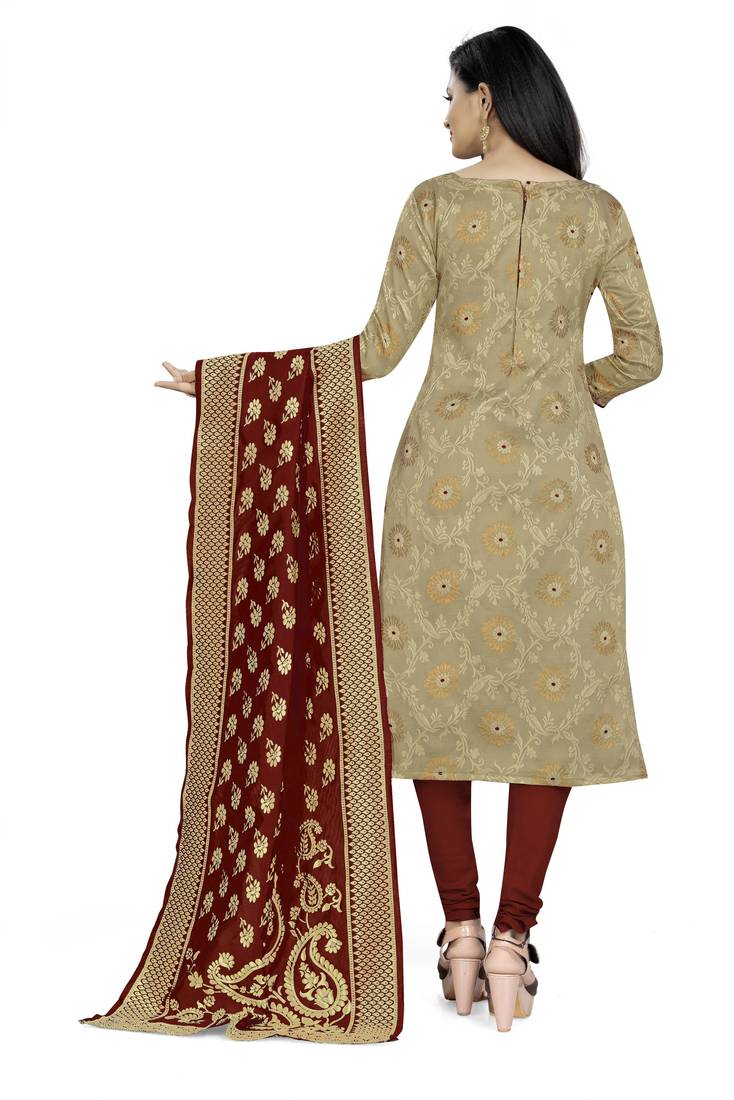VredeVogel Baige Banarasi silk Unstitched dress material