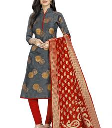  Grey Banarasi silk Unstitched dress material