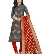  Grey Banarasi silk Unstitched dress material