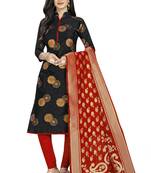  Black Banarasi silk Unstitched dress material
