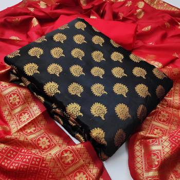  Black Banarasi silk Unstitched dress material 1