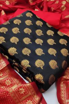  Black Banarasi silk Unstitched dress material
