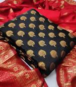  Black Banarasi silk Unstitched dress material