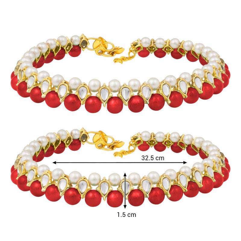 Traditional Gold Plated Kundan Pearl Anklets Payal For Girls & Women 