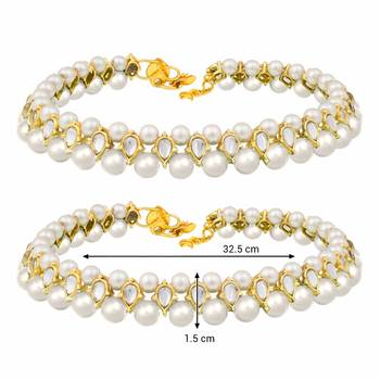 Traditional Gold Plated Kundan Pearl Anklets Payal For Girls & Women 4