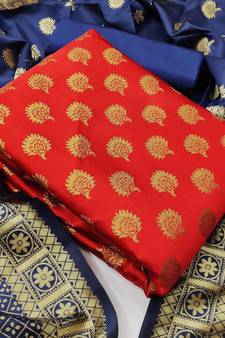  Red Banarasi silk Unstitched dress material
