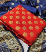  Red Banarasi silk Unstitched dress material
