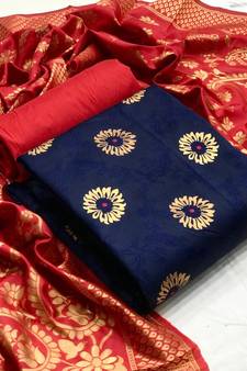  Blue Banarasi silk Unstitched dress material