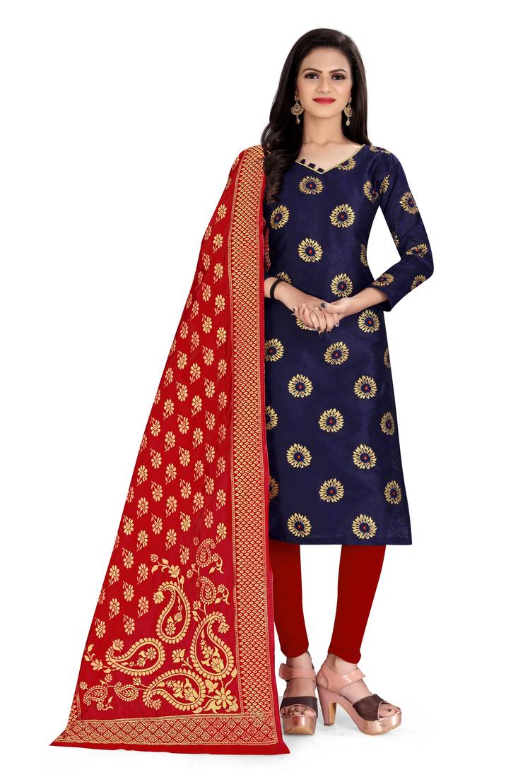  Blue Banarasi silk Unstitched dress material