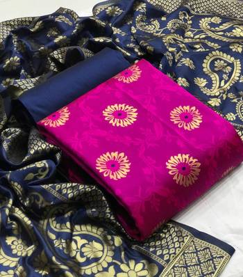  Dark pink Banarasi silk Unstitched dress material 1