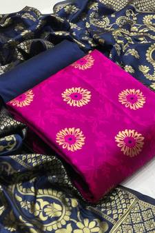  Dark pink Banarasi silk Unstitched dress material
