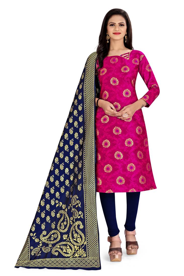  Dark pink Banarasi silk Unstitched dress material