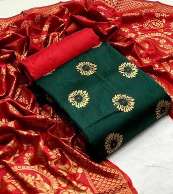  Green Banarasi silk Unstitched dress material 1